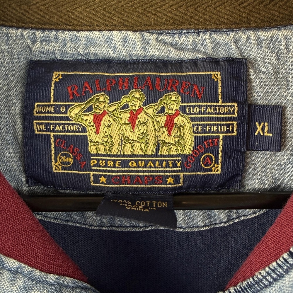 Vintage Chaps Ralph Lauren Rugby Polo Shirt Mens XL Colorblock Long Sleeve - Picture 4 of 9